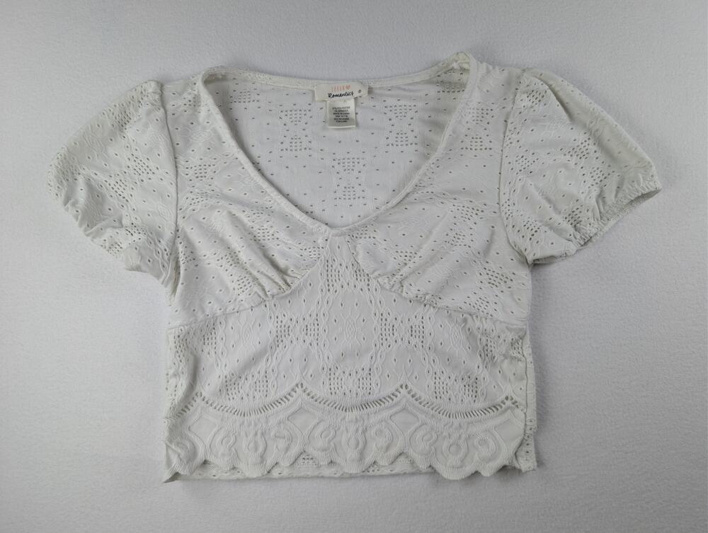Urban Romantics Off White Eyelet Lace Crop Top Small Coquette Cottagecore